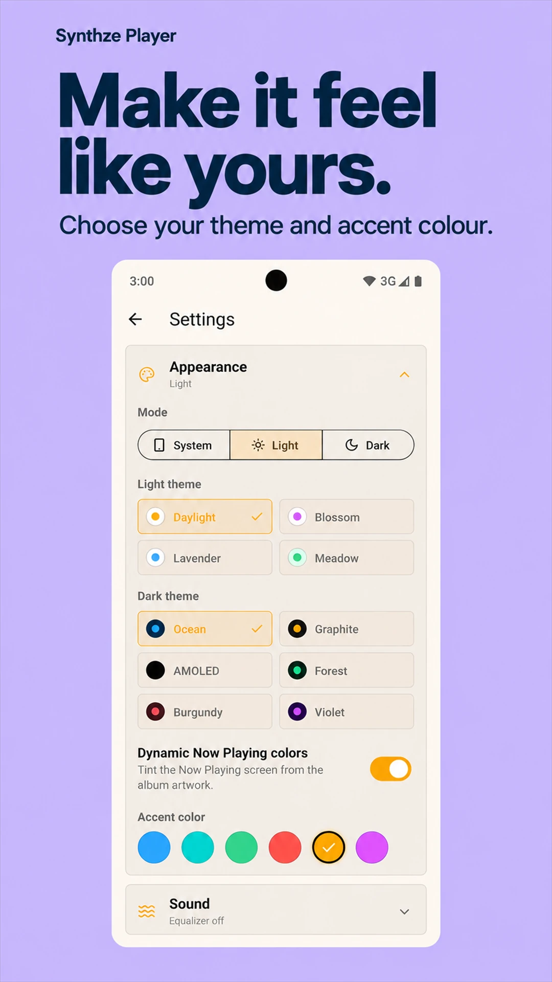 Synthze Player personalization controls