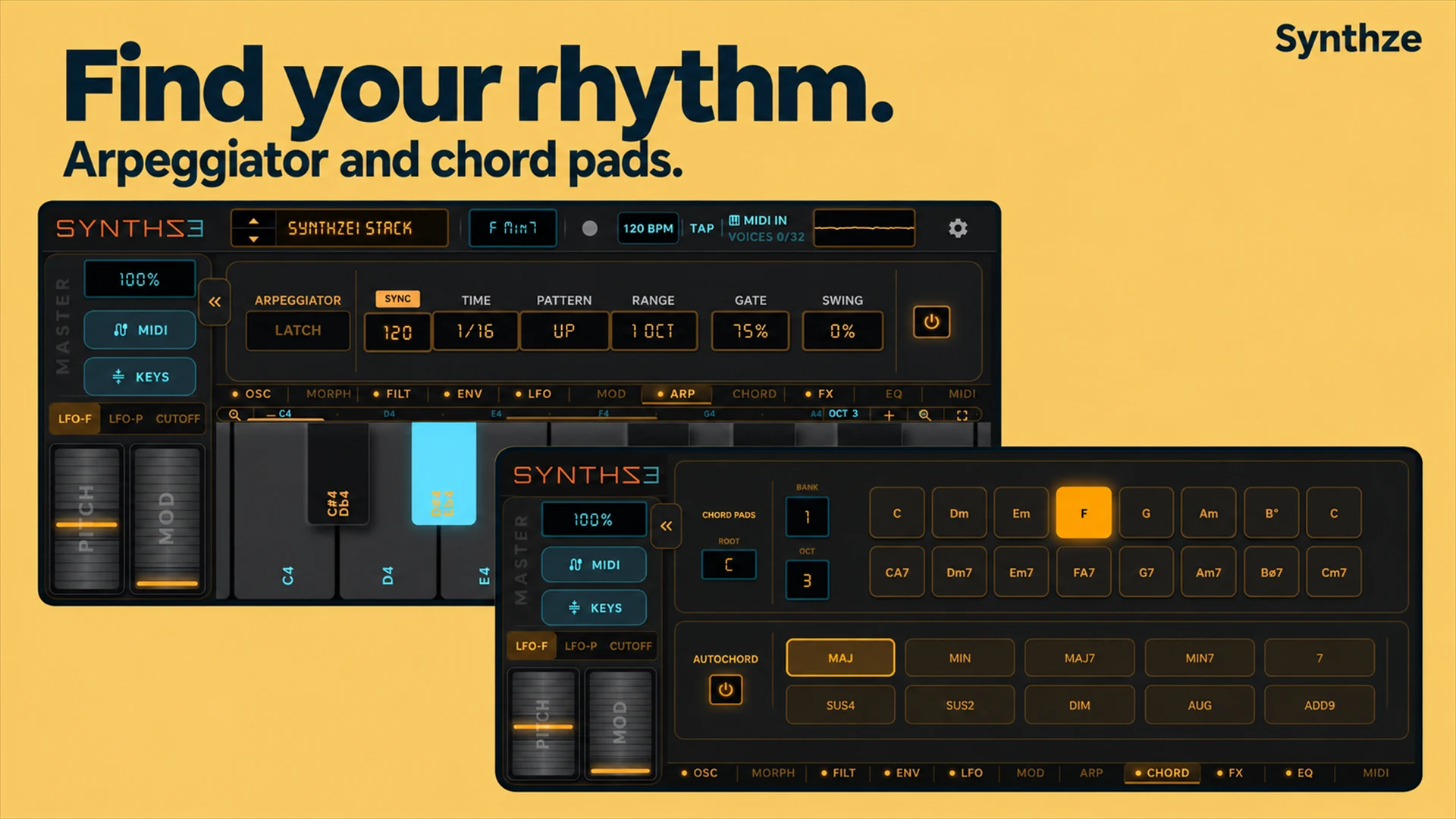 Arpeggiator and chord pads — phone
