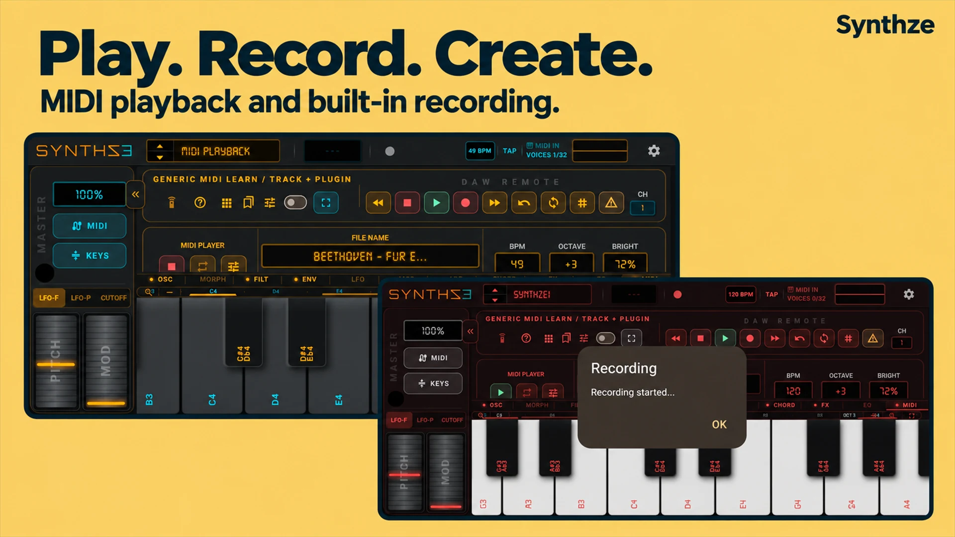 MIDI playback and recording — phone