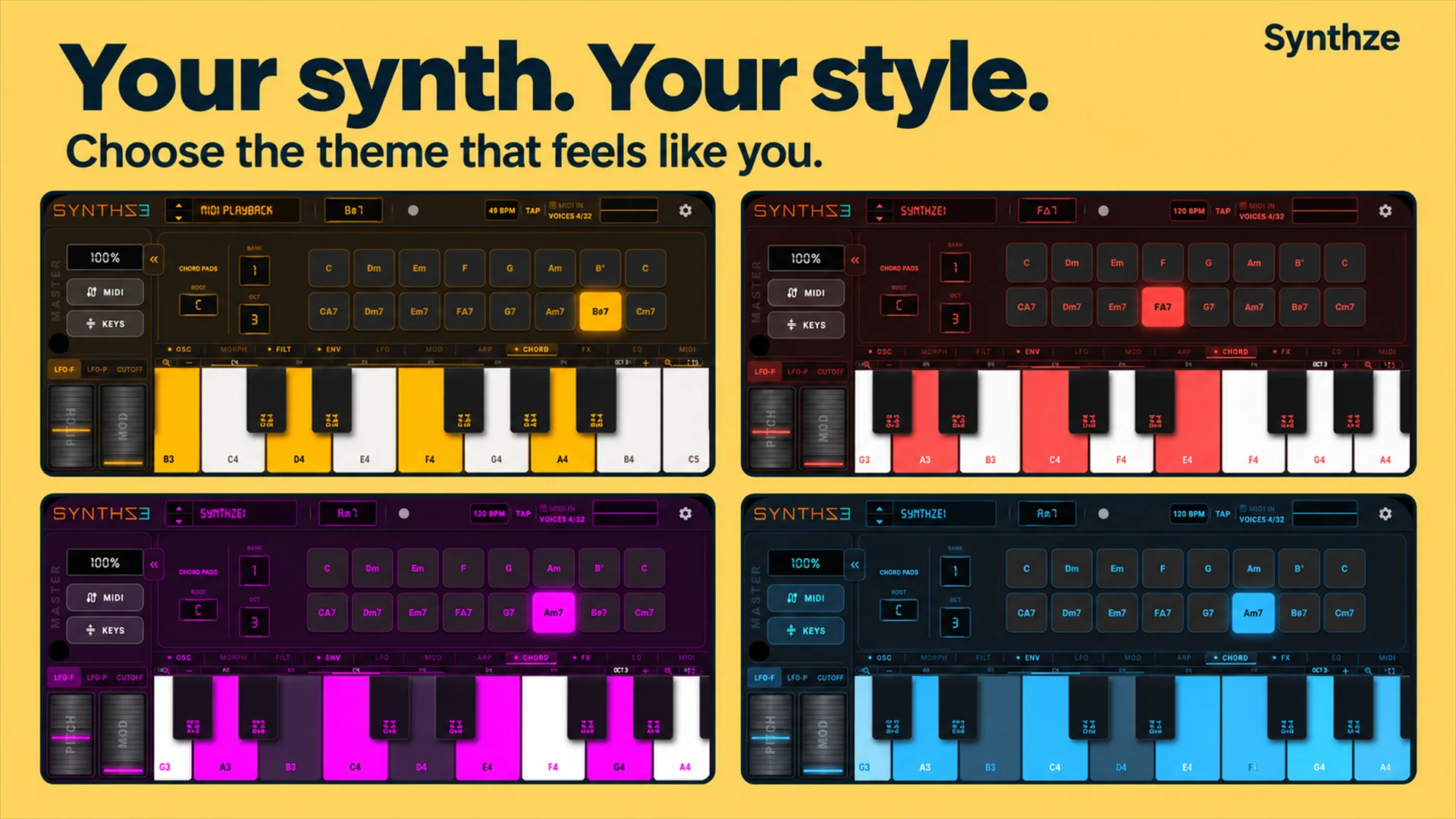 Four Synthze color themes — phone