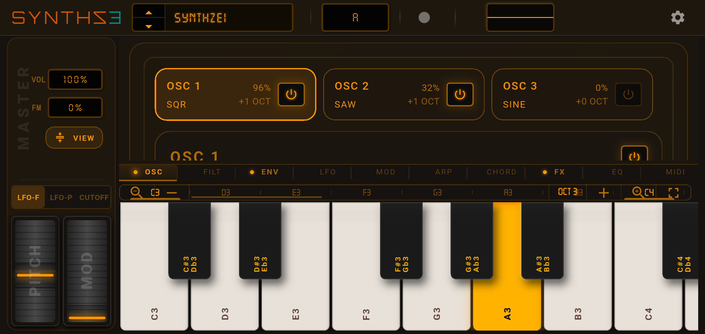 Synthze system settings and MIDI config
